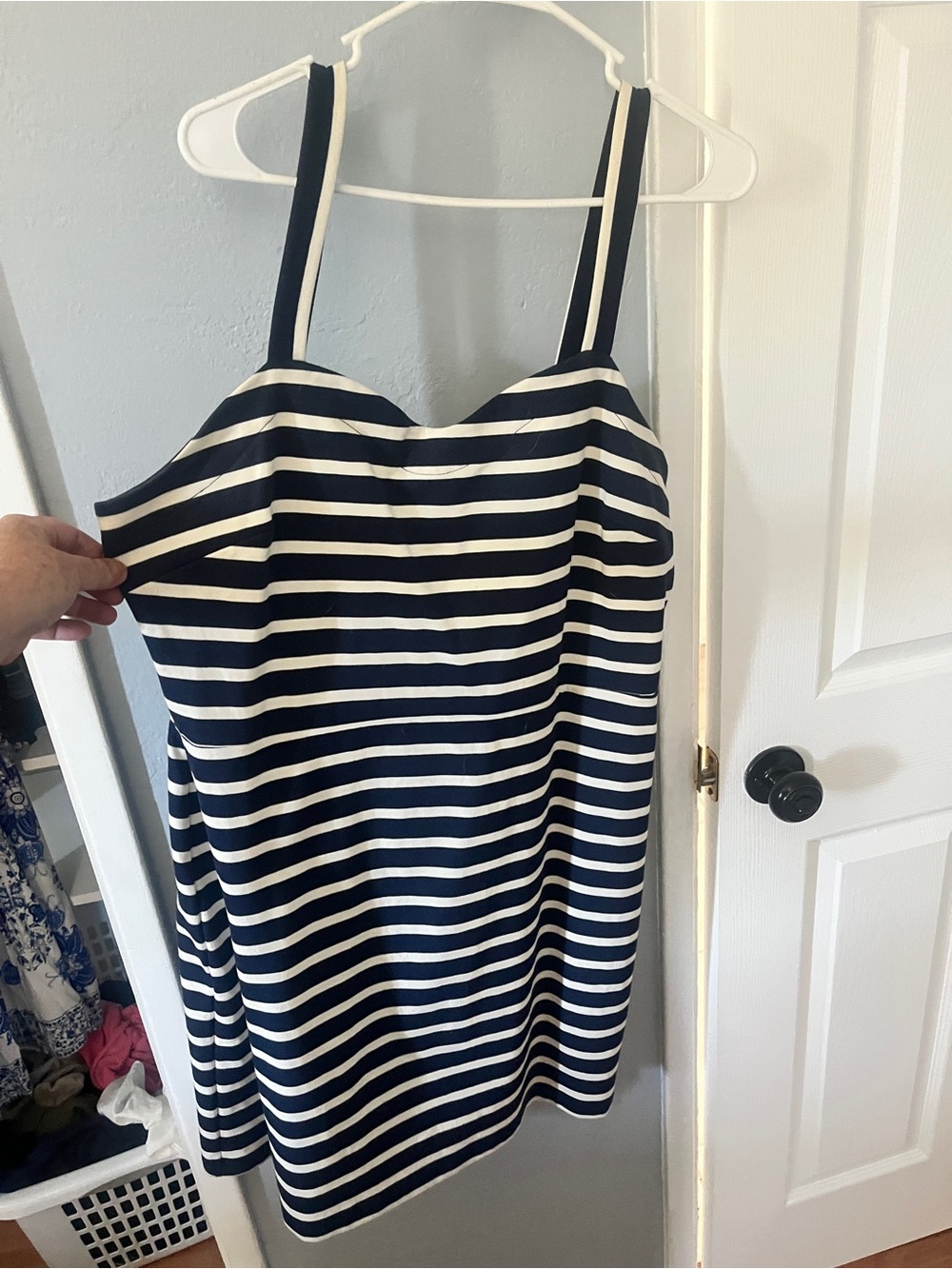 Old Navy Navy and White Striped Midi Dress with Spaghetti Straps